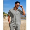 image:imageCOOFANDY Mens Summer Beach Outfits 2 Piece Short Sets Shirts and Shorts Vacation Texture Linen Sets for MenLight Gray