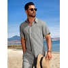 image:imageCOOFANDY Mens Summer Beach Outfits 2 Piece Short Sets Shirts and Shorts Vacation Texture Linen Sets for MenLight Gray