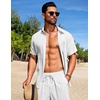 image:imageCOOFANDY Mens Summer Beach Outfits 2 Piece Short Sets Shirts and Shorts Vacation Texture Linen Sets for MenWhite