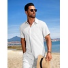 image:imageCOOFANDY Mens Summer Beach Outfits 2 Piece Short Sets Shirts and Shorts Vacation Texture Linen Sets for MenWhite