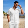 image:imageCOOFANDY Mens Summer Beach Outfits 2 Piece Short Sets Shirts and Shorts Vacation Texture Linen Sets for MenWhite