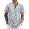 image:imageCOOFANDY Mens Casual Henley Shirt Short Sleeve Band Collar Linen Shirt Summer Beach Hippie TShirtsLeafgrey