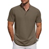 image:imageCOOFANDY Mens Casual Henley Shirt Short Sleeve Cotton Pique Band Collar Shirt Summer Button Basic Tee ShirtsArmy Green