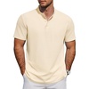 image:imageCOOFANDY Mens Casual Henley Shirt Short Sleeve Cotton Pique Band Collar Shirt Summer Button Basic Tee ShirtsBeige