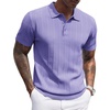 image:imageCOOFANDY Mens Knit Polo Shirts Short Sleeve Ribbed Textured Polo Shirt Lightweight Casual Golf Shirts Collared T ShirtLight Purple