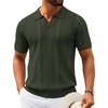 image:imageCOOFANDY Mens Knit Polo Shirts V Neck Textured Polo Shirts Short Sleeve Breathable Polo Casual Collared T Shirt Fashion TopsArmy Green