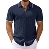 image:imageCOOFANDY Mens Knit Short Sleeve Shirts Button Down Vintage Knitted Polo Shirt Casual Beach Crochet Cable Vacation ShirtNavy Bluewhite