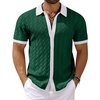 image:imageCOOFANDY Mens Knit Short Sleeve Shirts Button Down Vintage Knitted Polo Shirt Casual Beach Crochet Cable Vacation ShirtWhitegreen