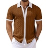 image:imageCOOFANDY Mens Knit Short Sleeve Shirts Button Down Vintage Knitted Polo Shirt Casual Beach Crochet Cable Vacation ShirtWhitelight Brown