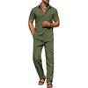 image:imageCOOFANDY Mens Linen Sets 2 Piece Beach Outfit Casual Short Sleeve Button Down Shirts Loose Pants Summer Vacation OutfitsArmy Green