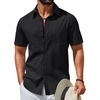 image:imageCOOFANDY Mens Short Sleeve Button Down Shirts Summer Cotton Lyocell Linen Textured Casual Beach Shirts with PocketBlack