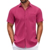 image:imageCOOFANDY Mens Short Sleeve Casual Button Down Shirts Summer Untucked Dress Shirts with PocketRose Red