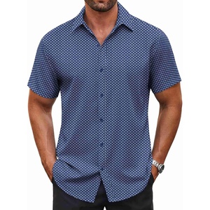 image:imageCOOFANDY Mens Button Down Shirt Short Sleeve Dress Shirt Casual Beach Summer Wedding ShirtNavy Bluewhite Flower