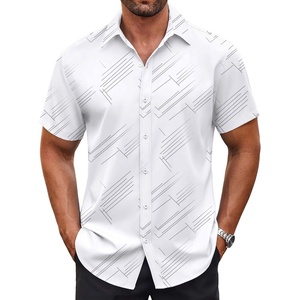 image:imageCOOFANDY Mens Button Down Shirt Short Sleeve Dress Shirt Casual Beach Summer Wedding ShirtWhite  Irregular Lines