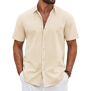 image:imageCOOFANDY Mens Button Down Shirts Short Sleeve Casual Shirt Cotton Summer Beach Linen Wedding ShirtsBeige