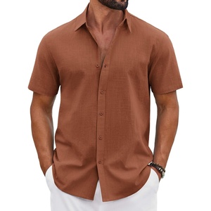 image:imageCOOFANDY Mens Button Down Shirts Short Sleeve Casual Shirt Cotton Summer Beach Linen Wedding ShirtsBurnt Orange