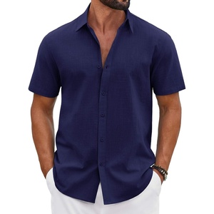 image:imageCOOFANDY Mens Button Down Shirts Short Sleeve Casual Shirt Cotton Summer Beach Linen Wedding ShirtsIndigo
