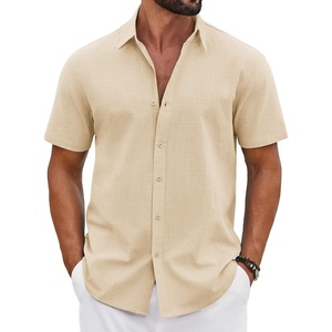 image:imageCOOFANDY Mens Button Down Shirts Short Sleeve Casual Shirt Cotton Summer Beach Linen Wedding ShirtsLight Khaki