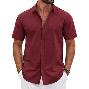 image:imageCOOFANDY Mens Button Down Shirts Short Sleeve Casual Shirt Cotton Summer Beach Linen Wedding ShirtsWine Red