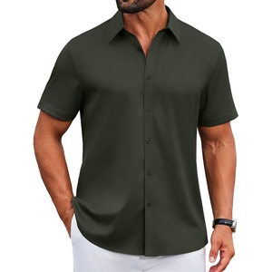 image:imageCOOFANDY Mens Button Down Shirts Short Sleeve Untucked Dress Shirt Wrinkle Free Stretch Casual Summer ShirtsArmy Green