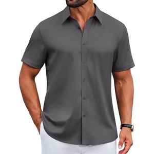 image:imageCOOFANDY Mens Button Down Shirts Short Sleeve Untucked Dress Shirt Wrinkle Free Stretch Casual Summer ShirtsDark Gray