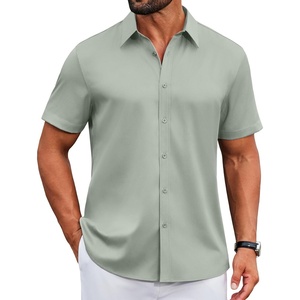 image:imageCOOFANDY Mens Button Down Shirts Short Sleeve Untucked Dress Shirt Wrinkle Free Stretch Casual Summer ShirtsLight Green