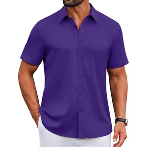 image:imageCOOFANDY Mens Button Down Shirts Short Sleeve Untucked Dress Shirt Wrinkle Free Stretch Casual Summer ShirtsPurple