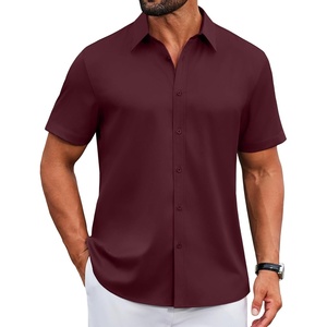 image:imageCOOFANDY Mens Button Down Shirts Short Sleeve Untucked Dress Shirt Wrinkle Free Stretch Casual Summer ShirtsWine Red