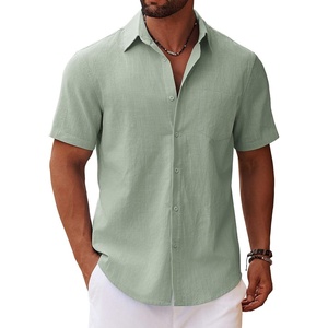 image:imageCOOFANDY Mens Button Down Short Sleeve Shirt Casual Cotton Summer Beach Linen Wedding Shirts with PocketMint Green