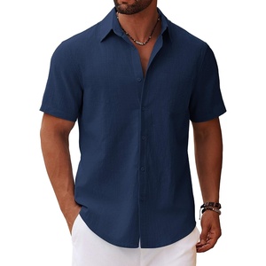image:imageCOOFANDY Mens Button Down Short Sleeve Shirt Casual Cotton Summer Beach Linen Wedding Shirts with PocketNavy Blue