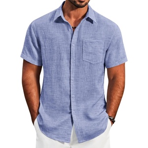 image:imageCOOFANDY Mens Button Down Short Sleeve Shirt Lightweight Casual Summer Beach Shirts with PocketDeep Blue