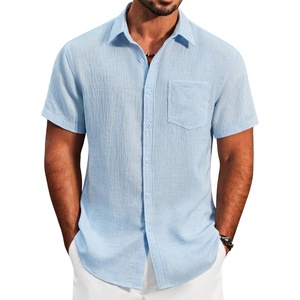 image:imageCOOFANDY Mens Button Down Short Sleeve Shirt Lightweight Casual Summer Beach Shirts with PocketIndigo Blue