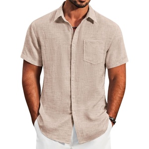 image:imageCOOFANDY Mens Button Down Short Sleeve Shirt Lightweight Casual Summer Beach Shirts with PocketLight Brown