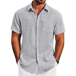 image:imageCOOFANDY Mens Button Down Short Sleeve Shirt Lightweight Casual Summer Beach Shirts with PocketLight Gray