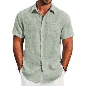 image:imageCOOFANDY Mens Button Down Short Sleeve Shirt Lightweight Casual Summer Beach Shirts with PocketLight Green