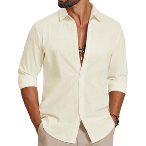 image:imageCOOFANDY Mens Casual Button Down Shirts Long Sleeve Cotton Beach Wedding Shirt Summer Linen Shirt for MenBeige