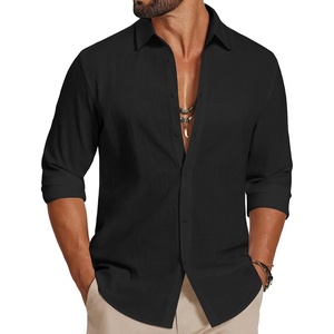 image:imageCOOFANDY Mens Casual Button Down Shirts Long Sleeve Cotton Beach Wedding Shirt Summer Linen Shirt for MenBlack