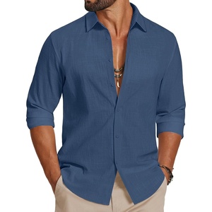 image:imageCOOFANDY Mens Casual Button Down Shirts Long Sleeve Cotton Beach Wedding Shirt Summer Linen Shirt for MenDark Blue
