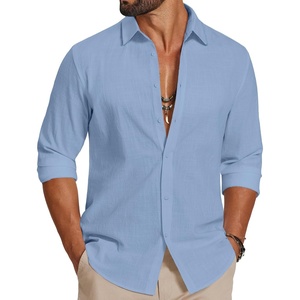 image:imageCOOFANDY Mens Casual Button Down Shirts Long Sleeve Cotton Beach Wedding Shirt Summer Linen Shirt for MenLight Blue