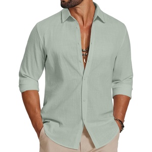image:imageCOOFANDY Mens Casual Button Down Shirts Long Sleeve Cotton Beach Wedding Shirt Summer Linen Shirt for MenLight Green