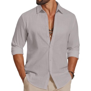 image:imageCOOFANDY Mens Casual Button Down Shirts Long Sleeve Cotton Beach Wedding Shirt Summer Linen Shirt for MenLight Grey