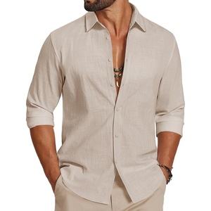 image:imageCOOFANDY Mens Casual Button Down Shirts Long Sleeve Cotton Beach Wedding Shirt Summer Linen Shirt for MenLight Khaki