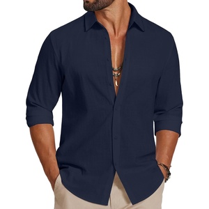 image:imageCOOFANDY Mens Casual Button Down Shirts Long Sleeve Cotton Beach Wedding Shirt Summer Linen Shirt for MenNavy Blue