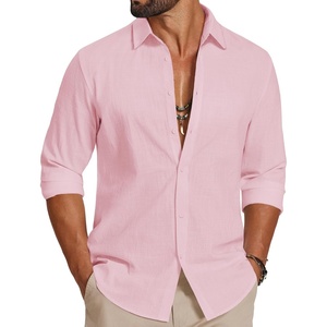 image:imageCOOFANDY Mens Casual Button Down Shirts Long Sleeve Cotton Beach Wedding Shirt Summer Linen Shirt for MenPink