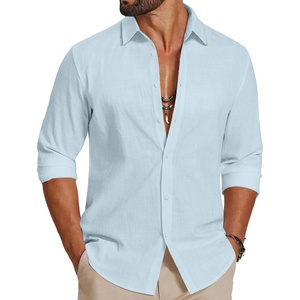 image:imageCOOFANDY Mens Casual Button Down Shirts Long Sleeve Cotton Beach Wedding Shirt Summer Linen Shirt for MenSky Blue