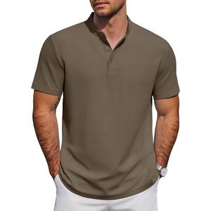 image:imageCOOFANDY Mens Casual Henley Shirt Short Sleeve Cotton Pique Band Collar Shirt Summer Button Basic Tee ShirtsArmy Green