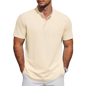 image:imageCOOFANDY Mens Casual Henley Shirt Short Sleeve Cotton Pique Band Collar Shirt Summer Button Basic Tee ShirtsBeige