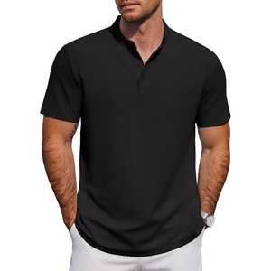 image:imageCOOFANDY Mens Casual Henley Shirt Short Sleeve Cotton Pique Band Collar Shirt Summer Button Basic Tee ShirtsBlack