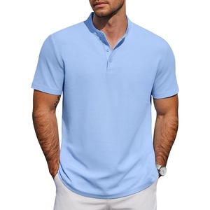 image:imageCOOFANDY Mens Casual Henley Shirt Short Sleeve Cotton Pique Band Collar Shirt Summer Button Basic Tee ShirtsBlue