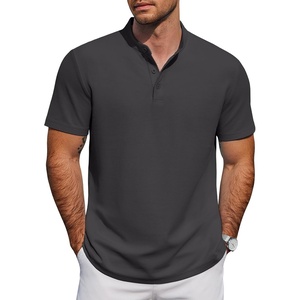image:imageCOOFANDY Mens Casual Henley Shirt Short Sleeve Cotton Pique Band Collar Shirt Summer Button Basic Tee ShirtsDark Gray